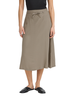 ICHI Ihlinno Linen Blend Midi Skirt, Timber Wolf