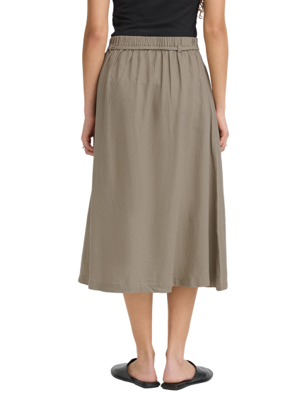 ICHI Ihlinno Linen Blend Midi Skirt - view 2, Timber Wolf