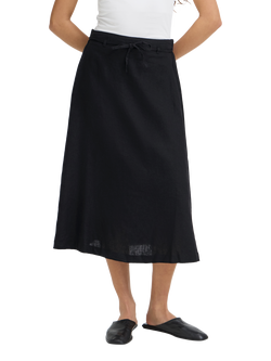 ICHI Ihlinno Linen Blend Midi Skirt, Black