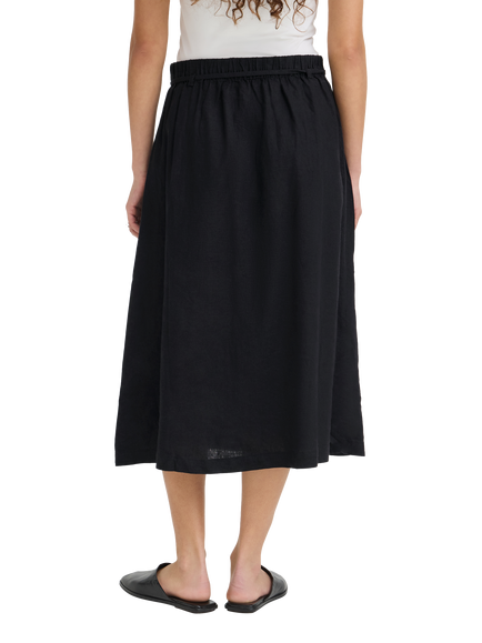 ICHI Ihlinno Linen Blend Midi Skirt - view 2, Black