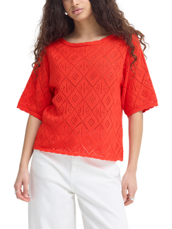 ICHI Ihlaluha Boat-Neck Knit Top, Fiery Red, Fiery Red