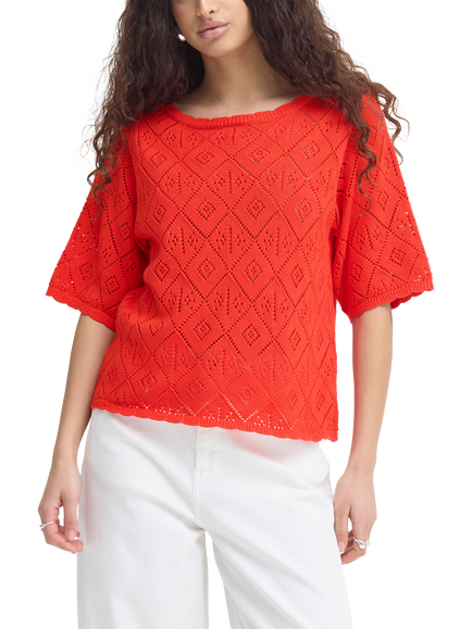 ICHI Ihlaluha Boat-Neck Knit Top, Fiery Red, Fiery Red