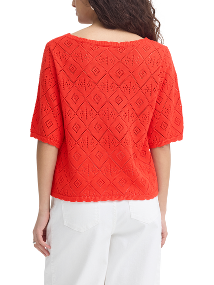 ICHI Ihlaluha Boat-Neck Knit Top, Fiery Red - view 2, Fiery Red