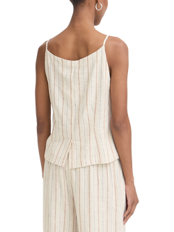 ICHI Ihlinno Linen Blend Sleeveless Stripe Top, White/Brown - view 2, White/Brown