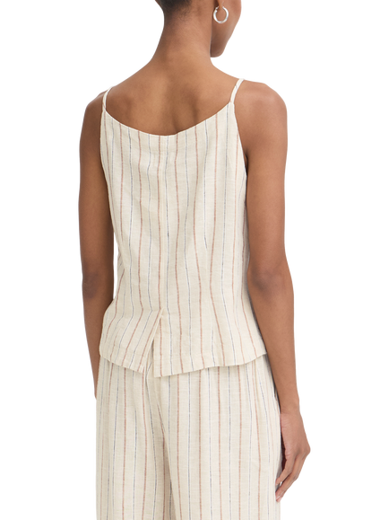 ICHI Ihlinno Linen Blend Sleeveless Stripe Top, White/Brown - view 2, White/Brown