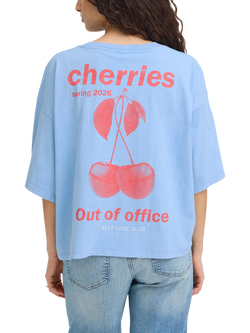 ICHI Ihnica Short Sleeve Boxy T-Shirt, Powder Blue/Fiery Red - view 2, Powder Blue/Fiery Red