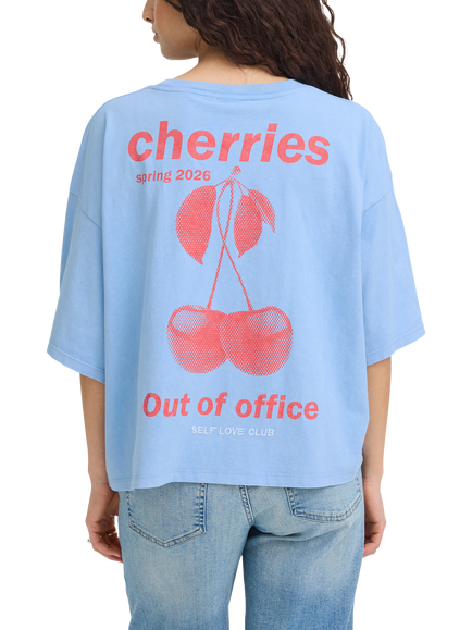 ICHI Ihnica Short Sleeve Boxy T-Shirt, Powder Blue/Fiery Red - view 2, Powder Blue/Fiery Red