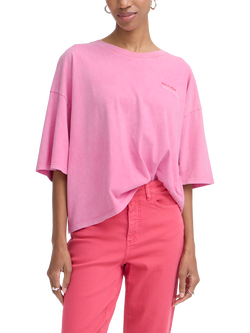 ICHI Ihnica Short Sleeve Boxy T-Shirt, Wild Orchid/Fiery Red, Wild Orchid/Fiery Red