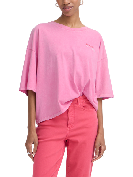 ICHI Ihnica Short Sleeve Boxy T-Shirt, Wild Orchid/Fiery Red, Wild Orchid/Fiery Red