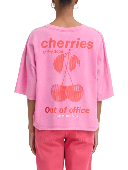 ICHI Ihnica Short Sleeve Boxy T-Shirt, Wild Orchid/Fiery Red - view 2, Wild Orchid/Fiery Red