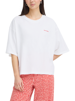 ICHI Ihnica Short Sleeve Boxy T-Shirt, Cloud Dancer/Fiery Red, Cloud Dancer/Fiery Red