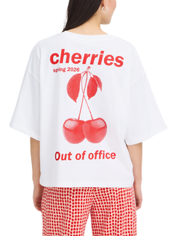 ICHI Ihnica Short Sleeve Boxy T-Shirt, Cloud Dancer/Fiery Red - view 2, Cloud Dancer/Fiery Red