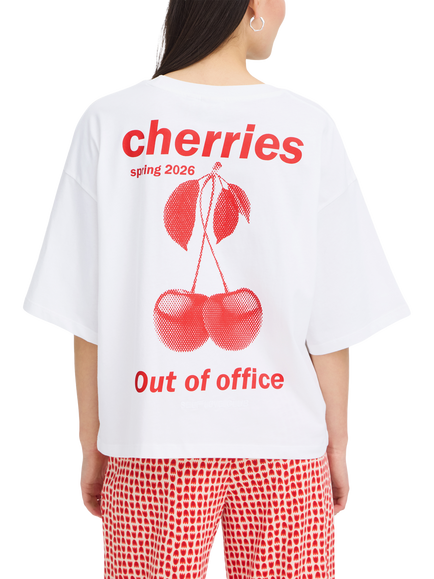 ICHI Ihnica Short Sleeve Boxy T-Shirt, Cloud Dancer/Fiery Red - view 2, Cloud Dancer/Fiery Red
