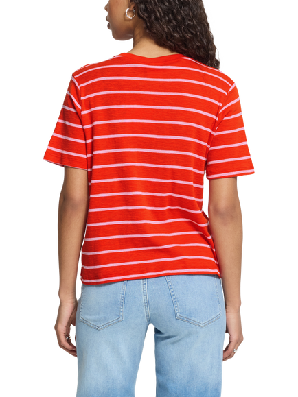 ICHI Ihnova Short Sleeve Stripe T-Shirt, Fiery Red/Wild Orchid - view 2, Fiery Red/Wild Orchid