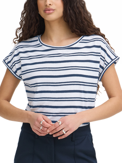 ICHI Ihyulietta Striped Relaxed Fit T-Shirt, Total Eclipse, Total Eclipse
