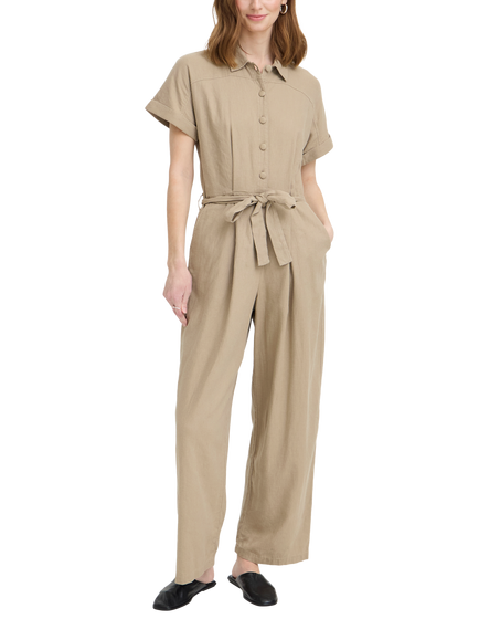ICHI IhLinno Linen Blend Jumpsuit, Timber Wolf, Timber Wolf