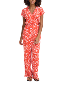 ICHI Ihmarrakech Collared Maxi Jumpsuit, Fiery Red/Multi, Fiery Red/Multi