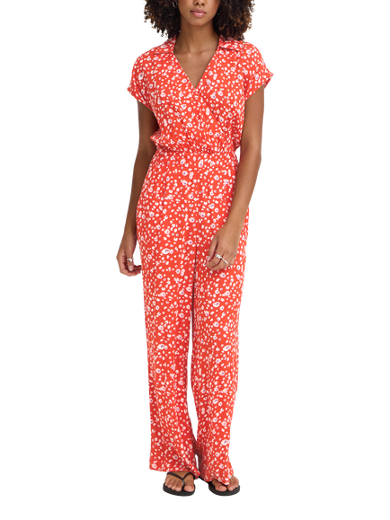 ICHI Ihmarrakech Collared Maxi Jumpsuit, Fiery Red/Multi, Fiery Red/Multi