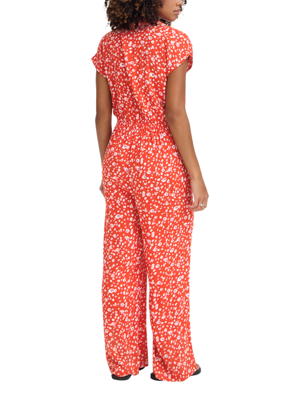 ICHI Ihmarrakech Collared Maxi Jumpsuit, Fiery Red/Multi - view 2, Fiery Red/Multi