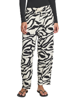 ICHI Ihlinno Linen Blend Barrel Leg Trousers, White/Multi, White/Multi