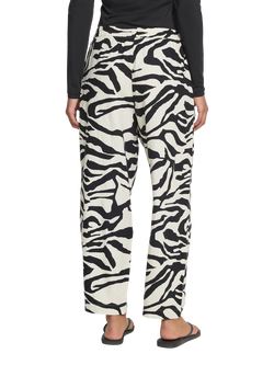 ICHI Ihlinno Linen Blend Barrel Leg Trousers, White/Multi - view 2, White/Multi