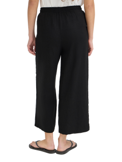 ICHI Linen Blend Tie Waist Cropped Trousers - view 2, Black