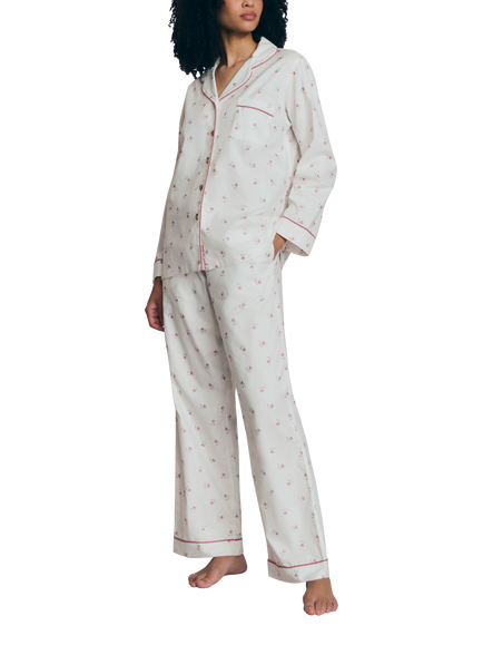 Piglet in Bed Posy Bud Long Sleeve Cotton Pyjama Set, Pearl, Pearl
