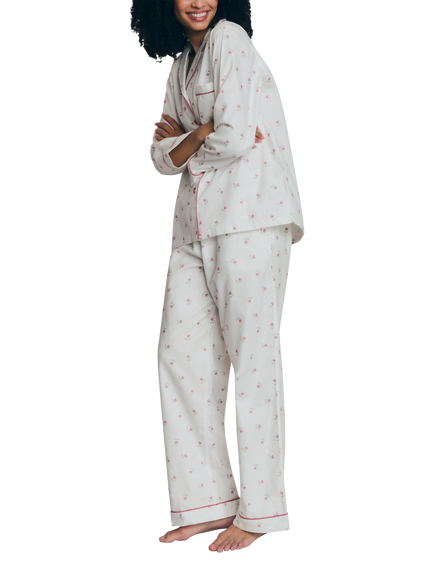 Piglet in Bed Posy Bud Long Sleeve Cotton Pyjama Set, Pearl - view 2, Pearl