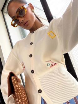 Never Fully Dressed Darcy Embroidered Motif Cardigan, Cream/Multi, Cream/Multi