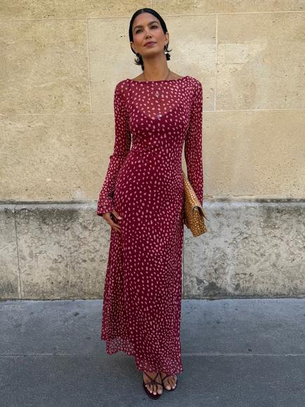 Never Fully Dressed Aria Deer Print Maxi Dress, Burgundy, Burgundy