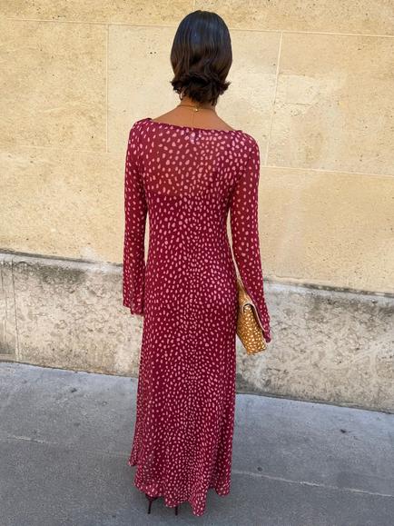 Never Fully Dressed Aria Deer Print Maxi Dress, Burgundy - view 2, Burgundy