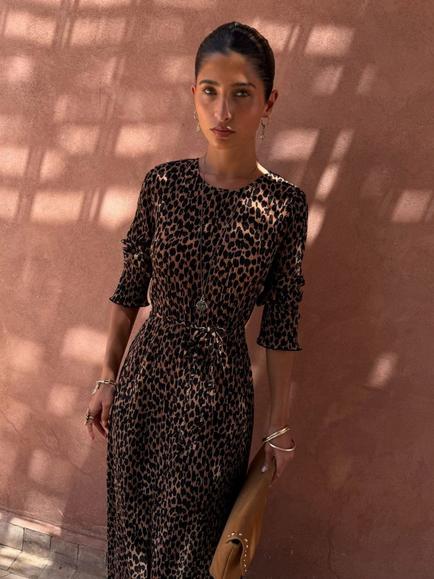 Never Fully Dressed Gaia Animal Print Short Sleeve Maxi Dress, Brown/Multi, Brown Multi