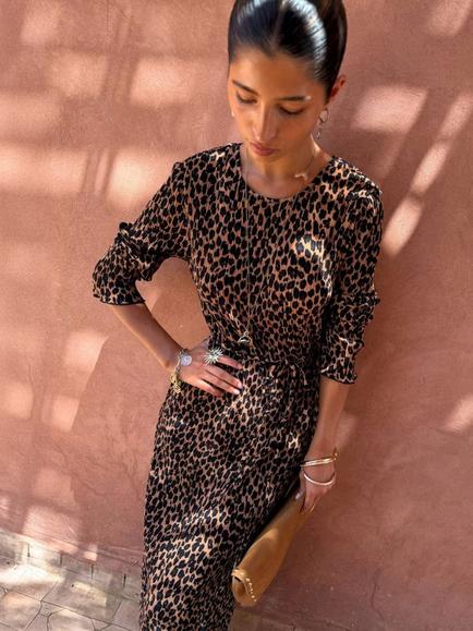 Never Fully Dressed Gaia Animal Print Short Sleeve Maxi Dress, Brown/Multi - view 2, Brown Multi