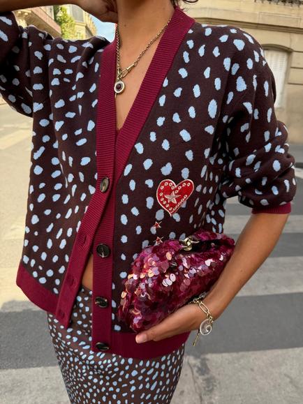 Never Fully Dressed Deer Print V-Neck Cardigan, Brown/Light Blue, Brown/Light Blue