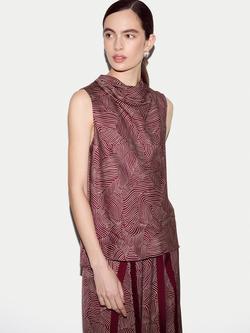 Jigsaw Optic Swirl Cowl Neck Top, Red, Red