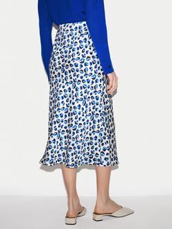 Jigsaw Ditsy Poppy Satin Skirt, Blue/Multi - view 2, Blue/Multi