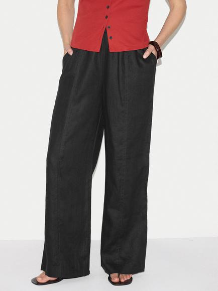 Jigsaw Linen Wide Leg Trousers, Black