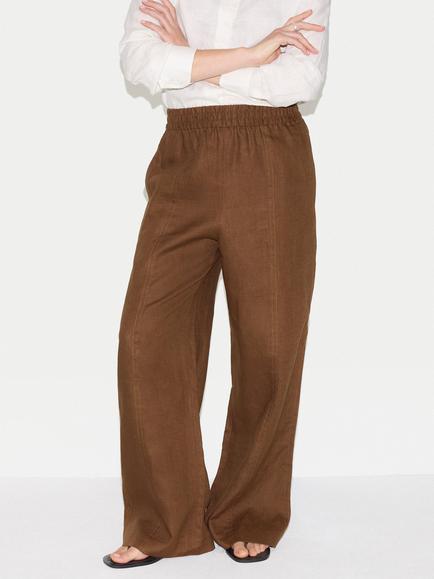 Jigsaw Linen Wide Leg Trousers, Brown