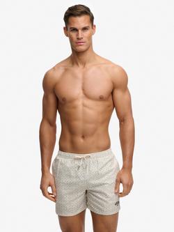 Superdry Premium Printed 15in Swim Shorts, White/Blue, White/Blue