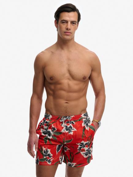 Superdry Hawaiian Print Swim Shorts, Hibiscus Red/Multi, Hibiscus Red/Multi