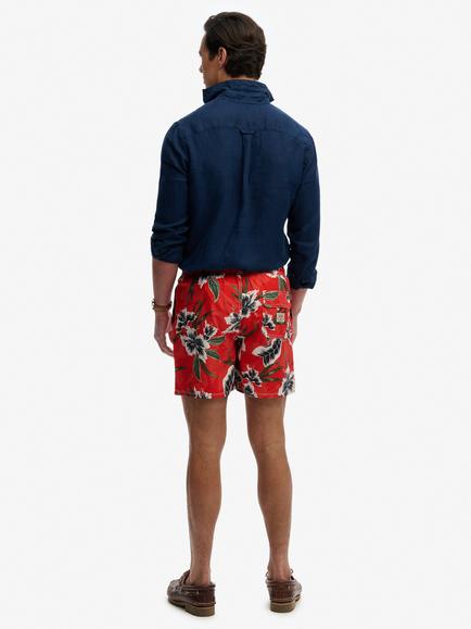 Superdry Hawaiian Print Swim Shorts, Hibiscus Red/Multi - view 2, Hibiscus Red/Multi