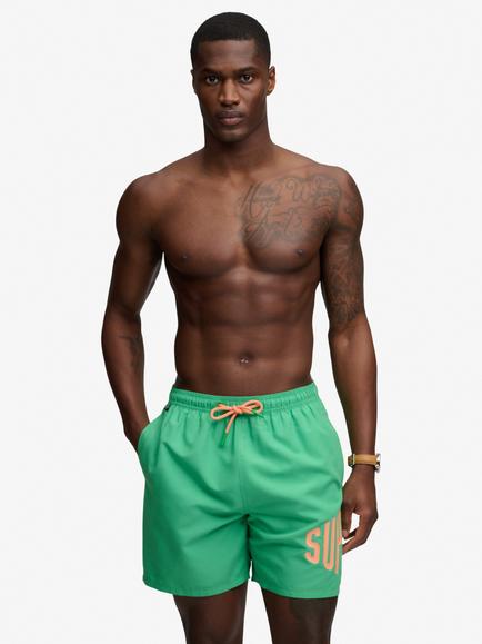 Superdry Printed Logo 16in Swim Shorts, Kelly Green