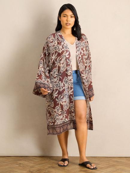 Live Unlimited Floral Print Kimono, Brown, Brown