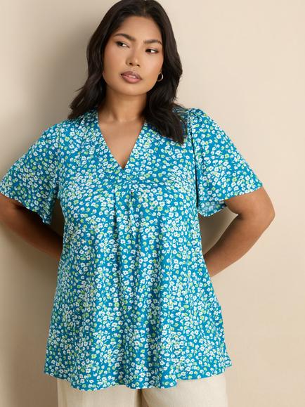 Live Unlimited Curve Ditsy Print Short Sleeve Jersey Top, Green/Multi, Green/Multi