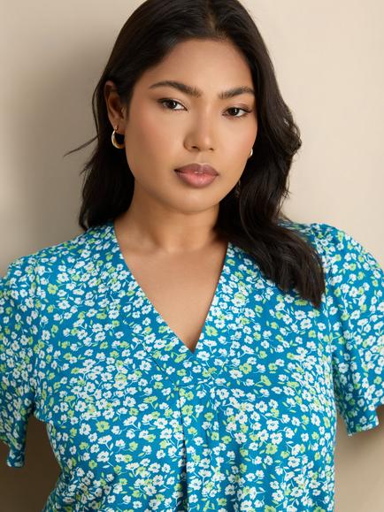 Live Unlimited Curve Ditsy Print Short Sleeve Jersey Top, Green/Multi - view 2, Green/Multi