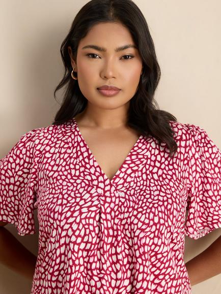 Live Unlimited Curve Petite Abstract Print Short Sleeve Jersey Top, Pink - view 2, Pink