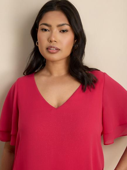 Live Unlimited Curve V-Neck Chiffon Overlay Top, Pink - view 2, Pink