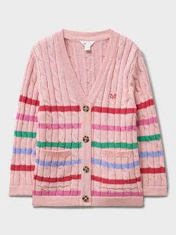 Crew Clothing Kids' Striped Cable Knit Cardigan, Light Pink - view 2, Light Pink