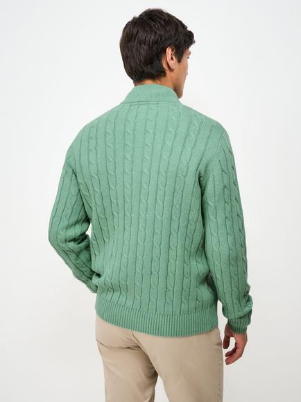 Crew Clothing Half Zip Cable Knit Cotton Jumper, Light Green - view 2, Light Green