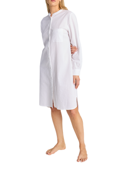 Nudea Organic Cotton Seersucker Shirt Nightdress, White, White